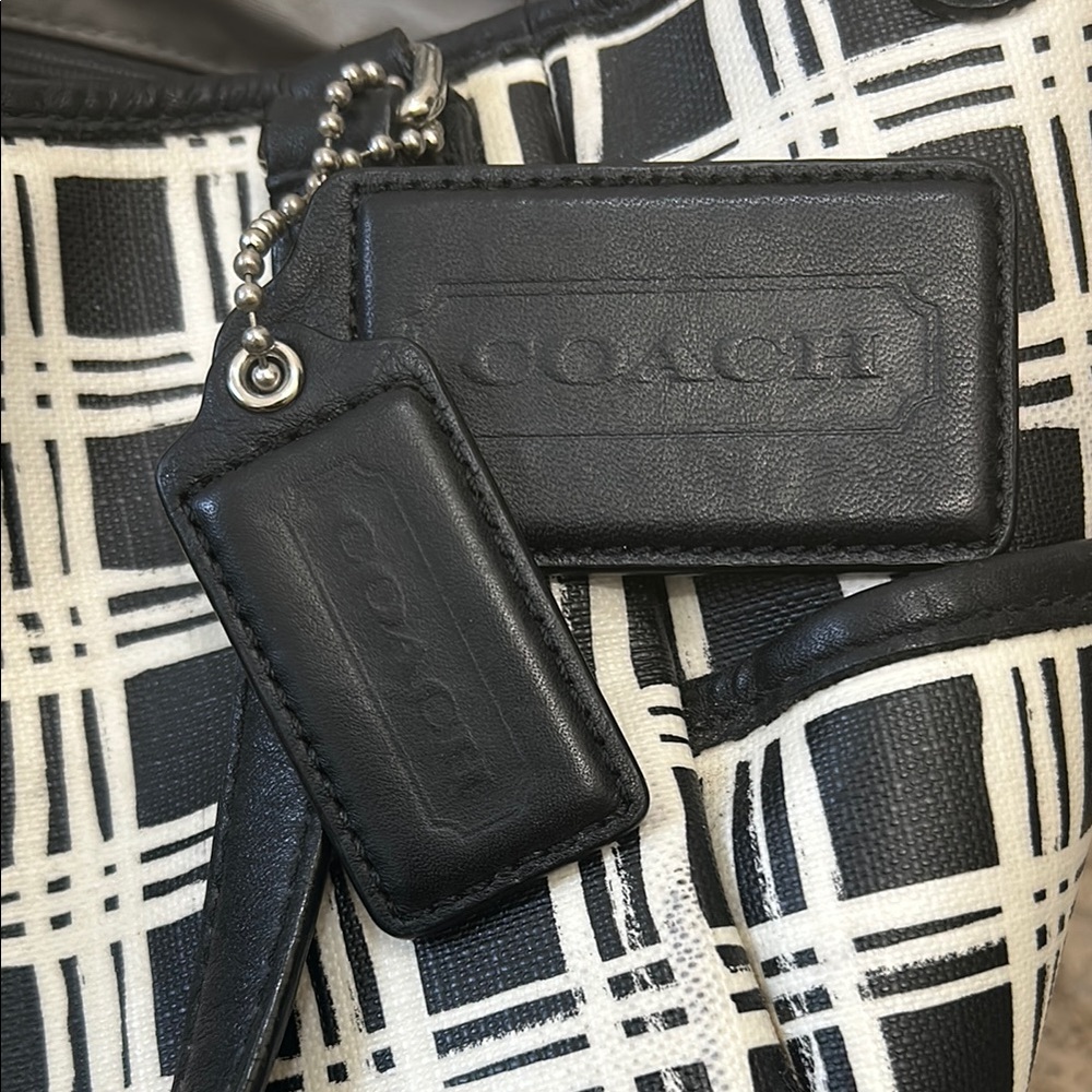 Coach Black and White Plaid Tote Bag - Picture 3 of 5
